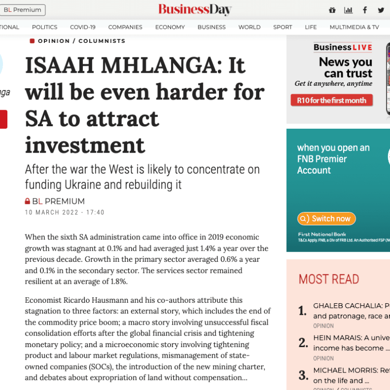 ISAAH MHLANGA_ It will be even harder for SA to attract investment_ - www.businesslive.co.za