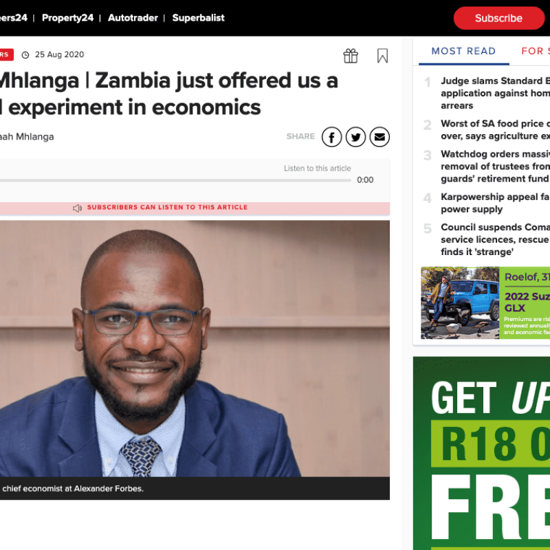 Isaah Mhlanga - Zambia just offered us a natural experiment in economic_ - www.news24.com