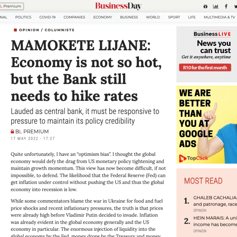 MAMOKETE LIJANE_ Economy is not so hot, but the Bank still needs to hik_ - www.businesslive.co.za