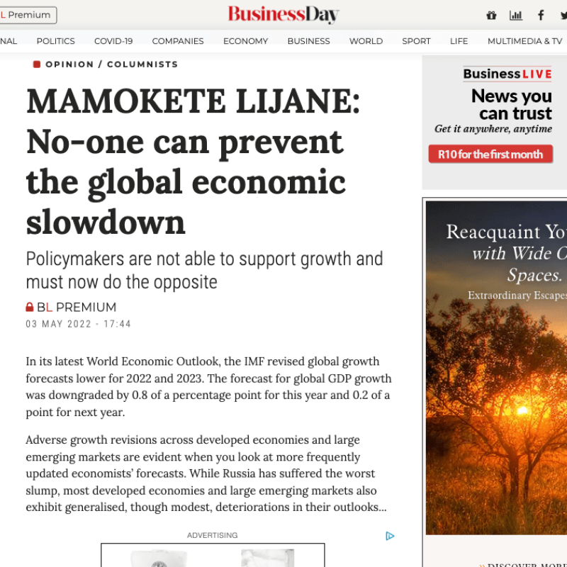 MAMOKETE LIJANE_ No-one can prevent the global economic slowdown_ - www.businesslive.co.za