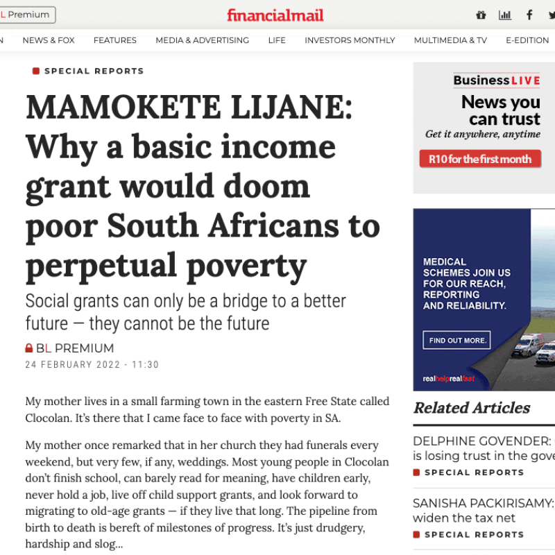 MAMOKETE LIJANE_ Why a basic income grant would doom poor South African_ - www.businesslive.co.za