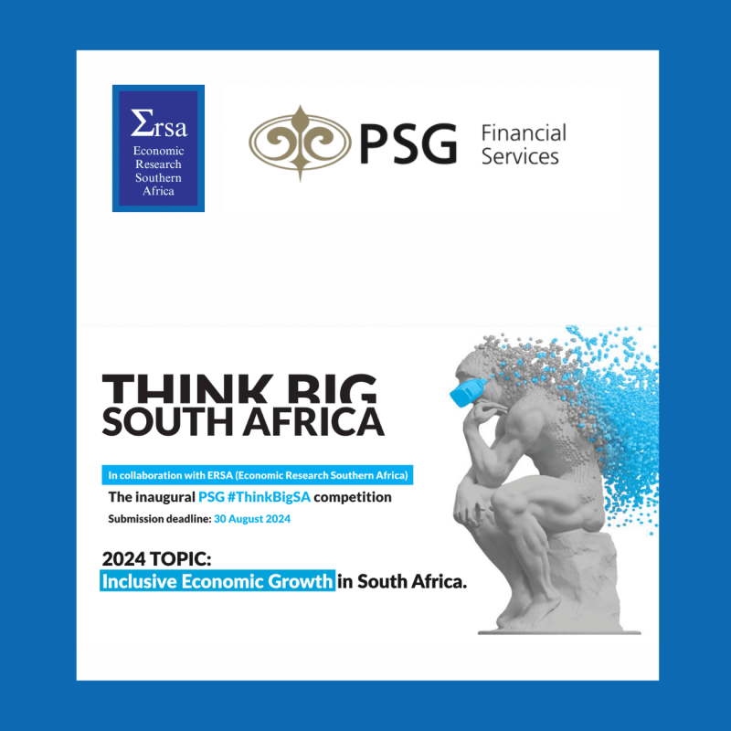 Join PSG and ERSA in the #ThinkBigSA competition. Submit your paper on addressing South Africa's economic growth challenges. Win up to R450,000! Submit now. PSG ThinkBigSA, Call for Papers, Economic Growth, South Africa, Structural Constraints